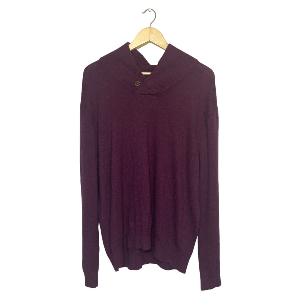 Men's UNTUCKit Van Douzer Merino Wool Cotton Shawl Sweater Purple XL 40316